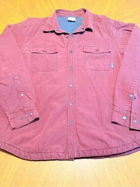 Columbia Fleece Lined Canvas Shirt Jacket Men’s Large Red Snap Workwear